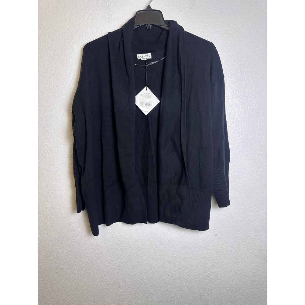 Ava & Viv Womens 2X Black Open Front Shawl Collar Cardigan Sweater